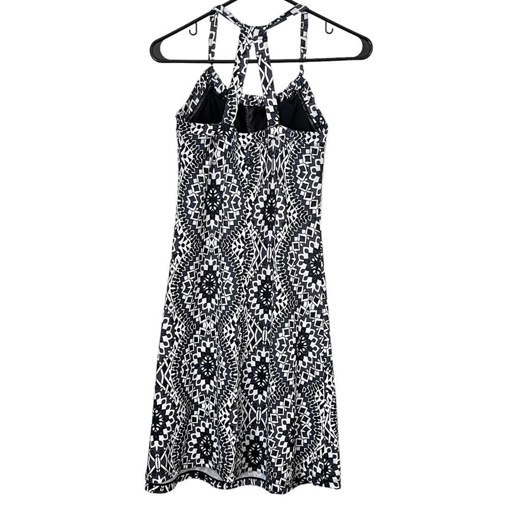 prAna Quinn Printed Halter Athleisure Dress Built-In Bra Black & Grey XS - Picture 3 of 10